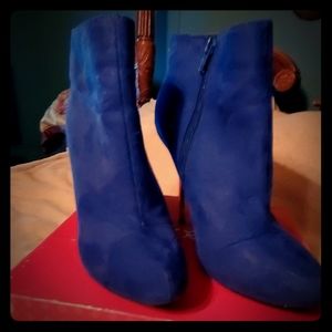 Shoedazzle Blue over ankle boots, 8, 4" brass heel